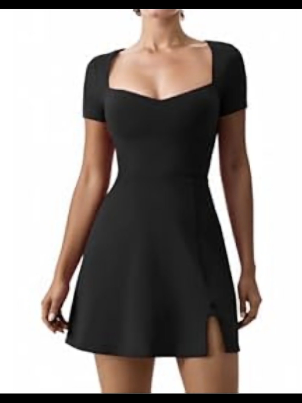 Black Square-Neck Short Sleeve Athletic Dress Built In Shorts